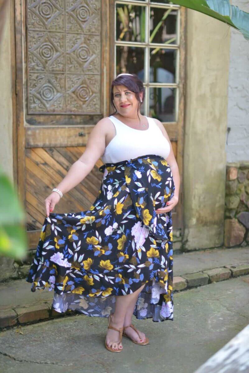 Floral maternity wrap skirt with ruffles