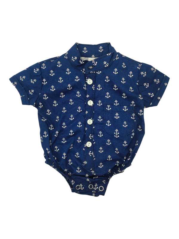 Navy and white sailor romper shirt for baby boys