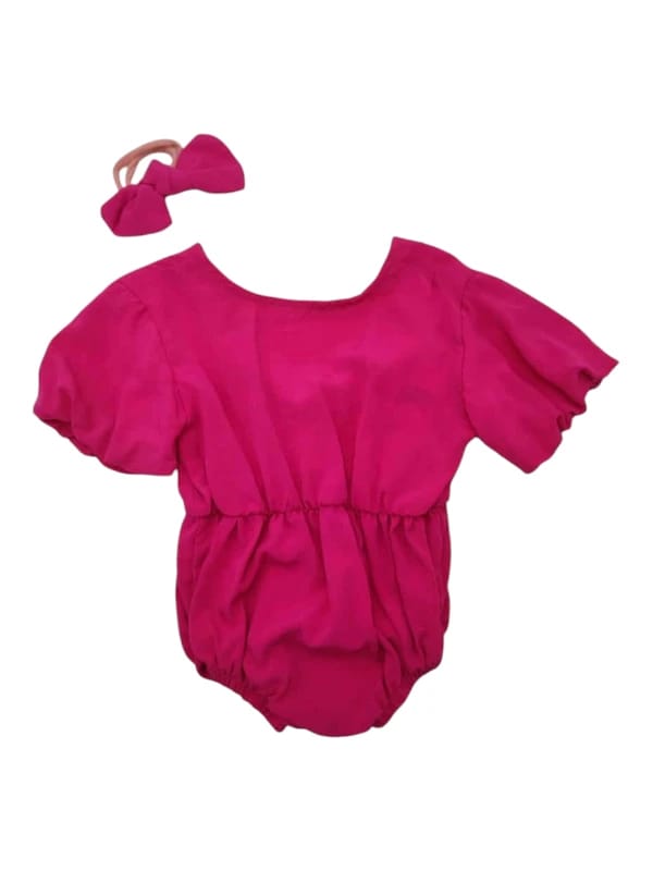 Cerise pink viscose romper with matching headband