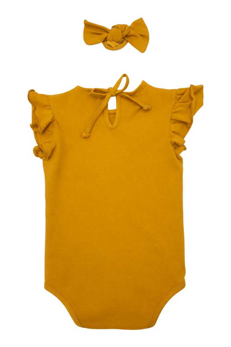 Mustard vest with frilly sleeves and headband set - Image 2