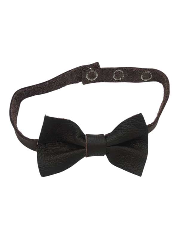 Dark brown leather bow tie with adjustable strap