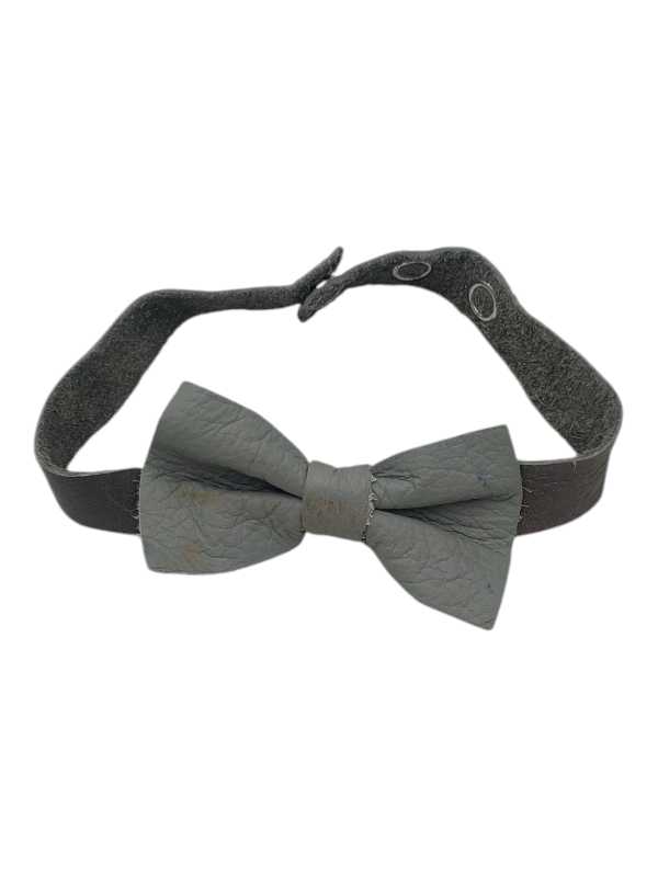 Light grey leather bow tie with adjustable strap