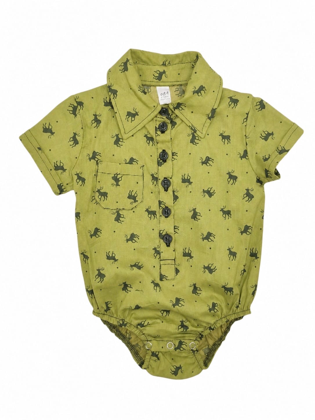 Olive Green Deer Cotton Romper Shirt for baby boys