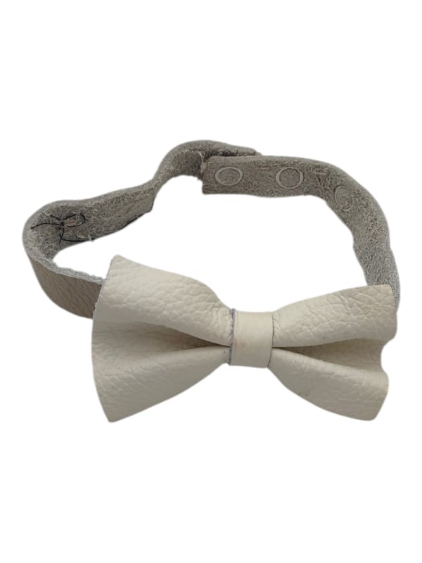 Cream white leather bow tie with adjustable strap