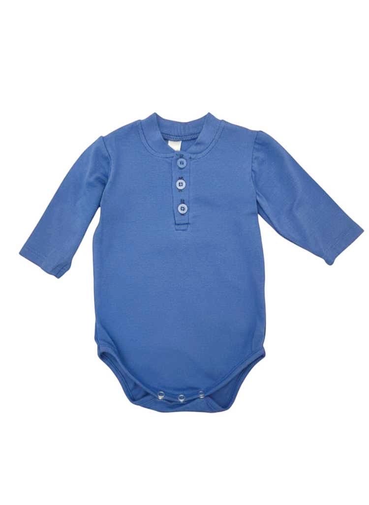 Slate blue button-up cotton Lycra romper for baby boys