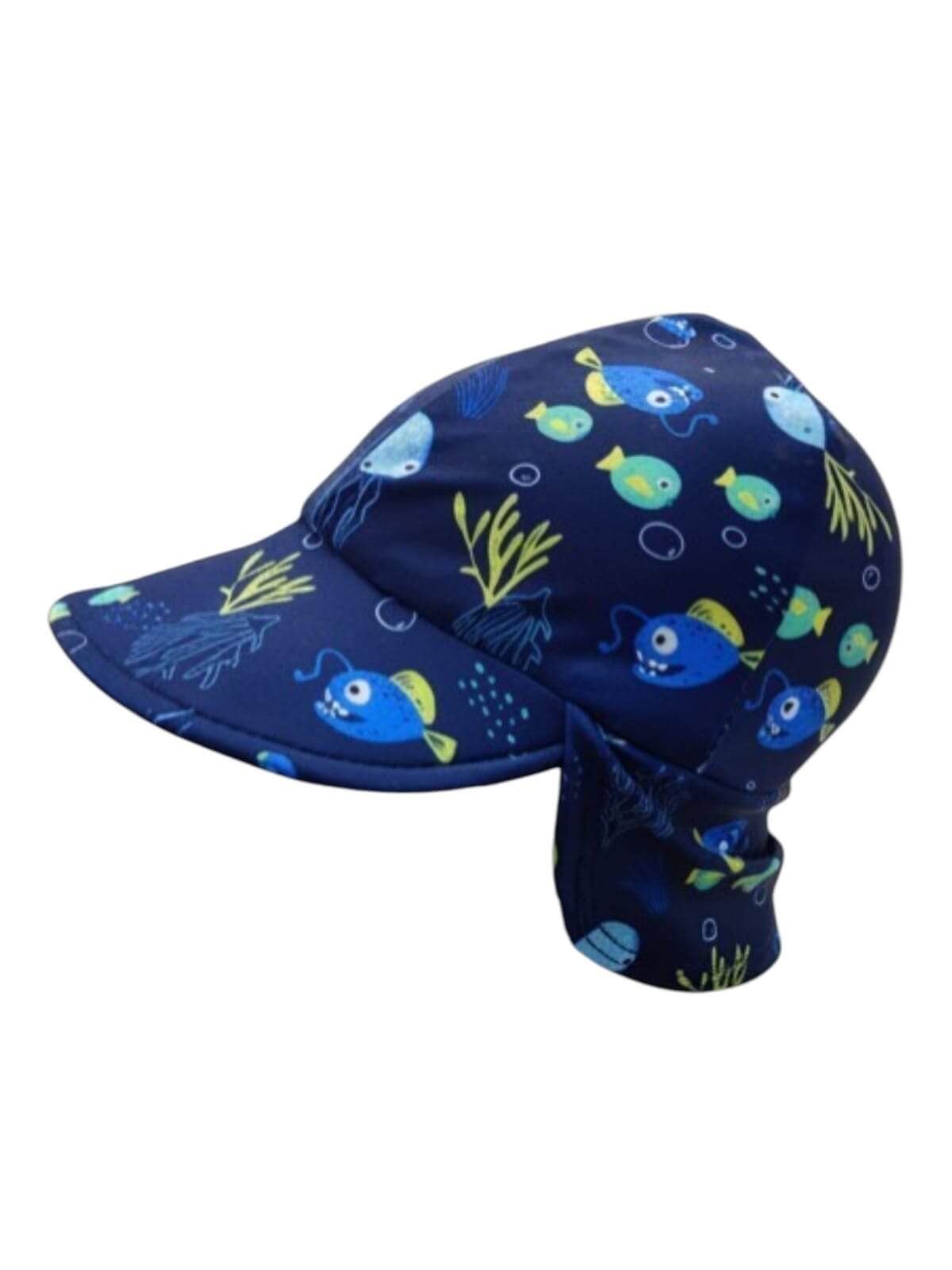 Navy sea creature swim hat made from Lycra fabric for boys