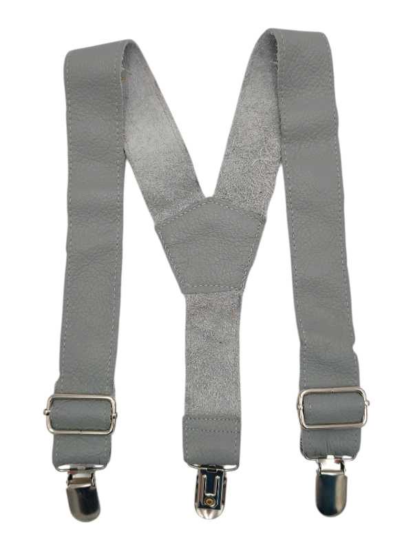 Light grey leather suspenders