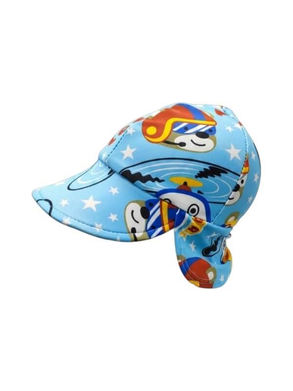 Blue helicopter and bear Lycra swim hat for boys