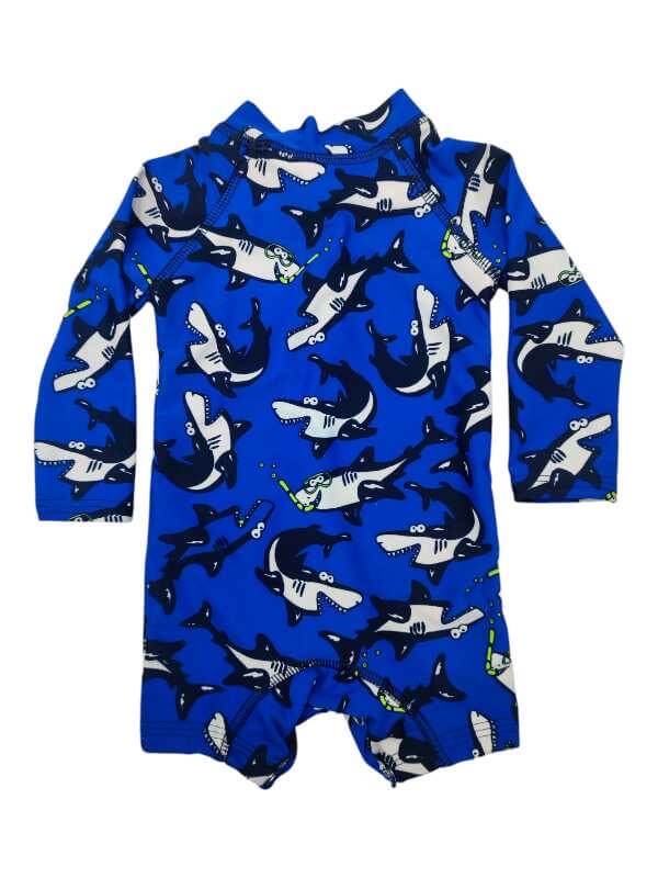 Royal blue shark swimsuit with press studs - Image 2