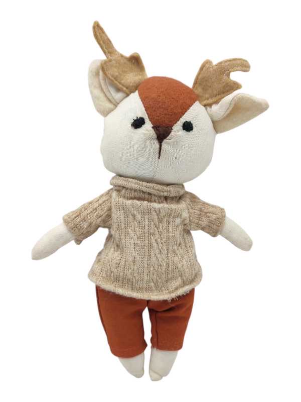 Handmade Randy Reindeer sensory toy made from calico fabric