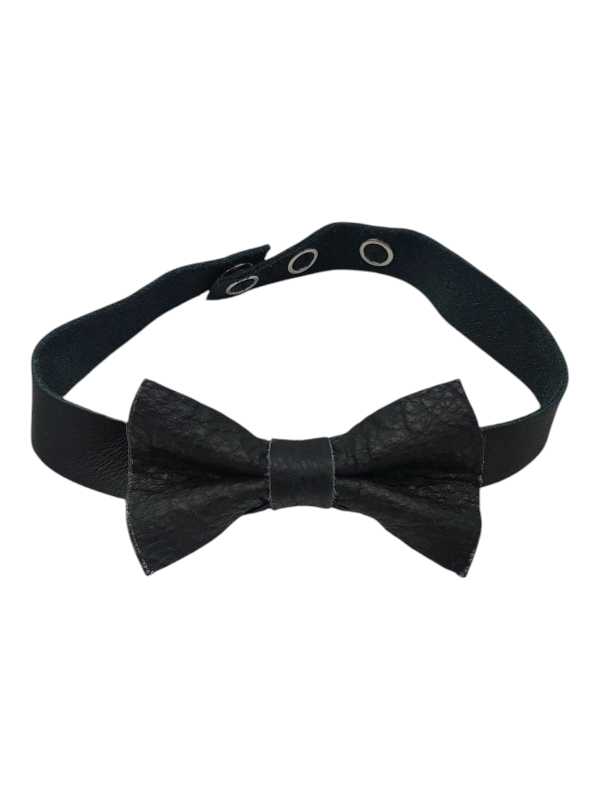 Black leather bow tie with adjustable strap