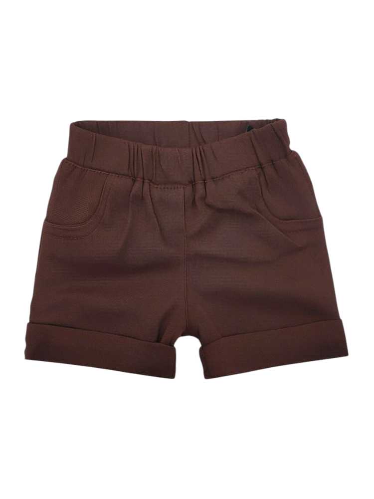 Dark brown bengaline shorts for boys with elastic waistband