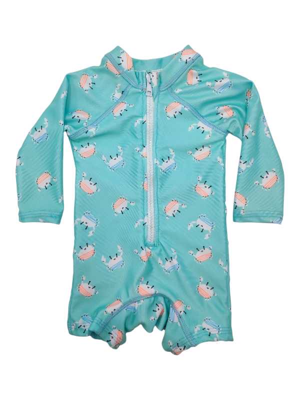 Turquoise crab boys swimsuit with press studs