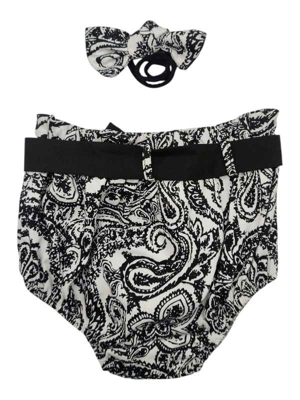 Black and white paisley diaper cover and headband set - Image 2
