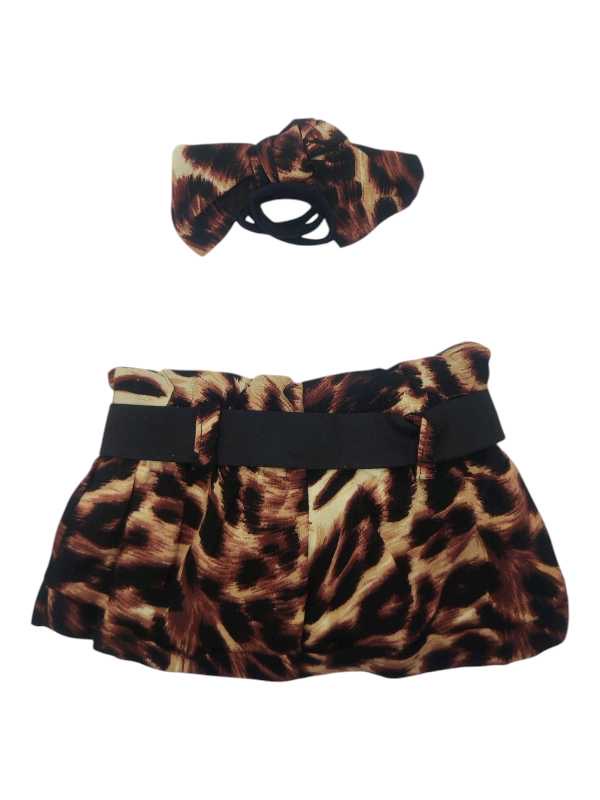Leopard viscose short paperbag pants and headband set - Image 2