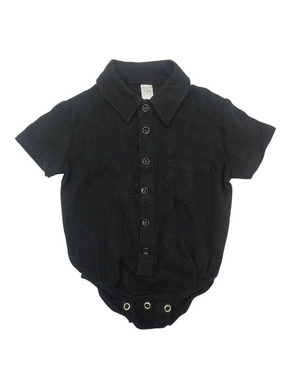 Black muslin romper for boys made from soft breathable muslin fabric