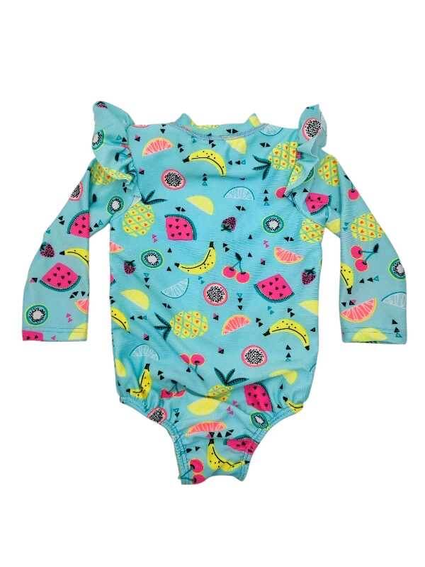 Turquoise fruit swimsuit with press studs - Image 2