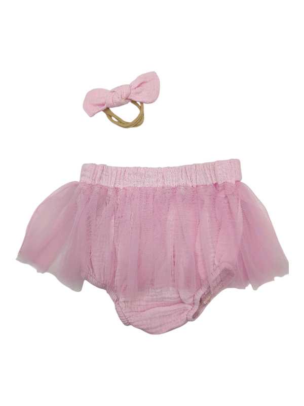 Baby pink muslin tutu diaper cover with matching headband