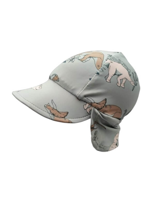 Olive Green Dinosaur Swim Hat made from Lycra fabric for boys