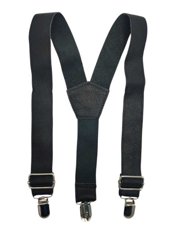 Black leather suspenders for boys with adjustable straps