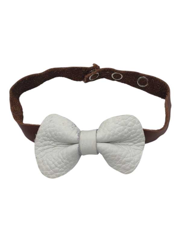 White leather bow tie with adjustable strap