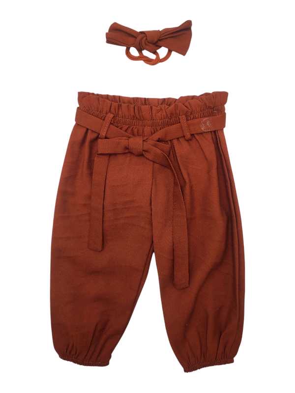Rust long paperbag pants and headband set for kids