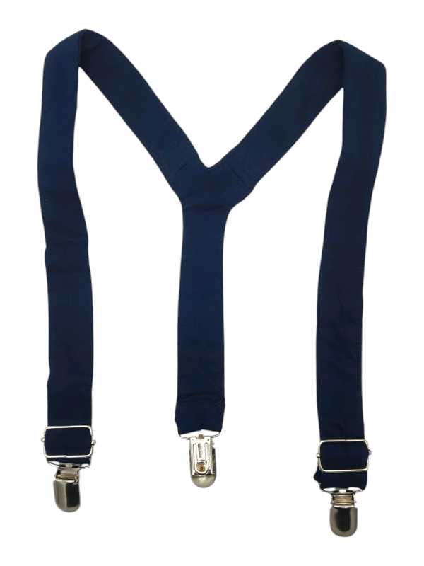 Navy suspenders for boys with adjustable straps and metal clips