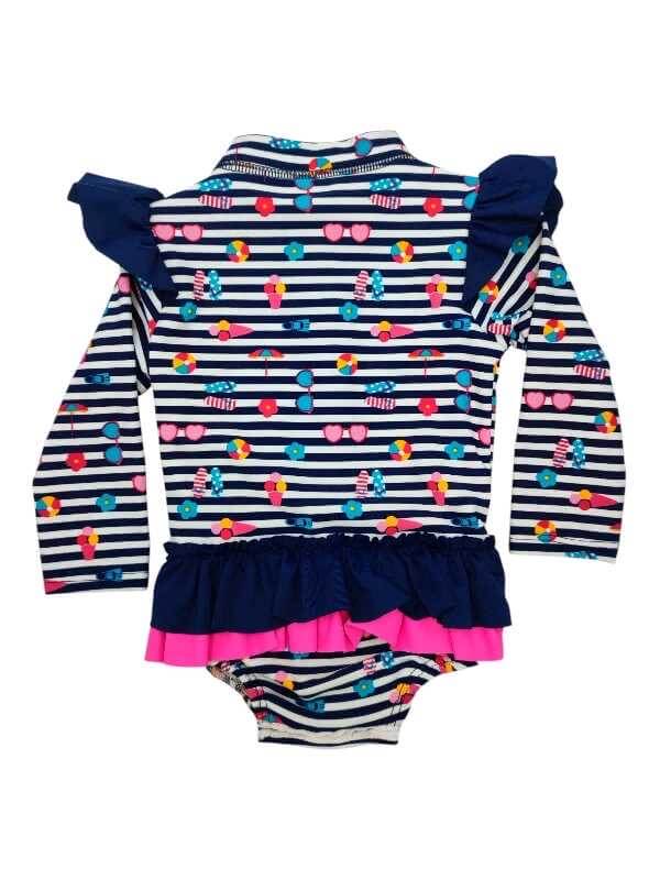 Fun in the sun navy and white stripe swimsuit with press studs - Image 2