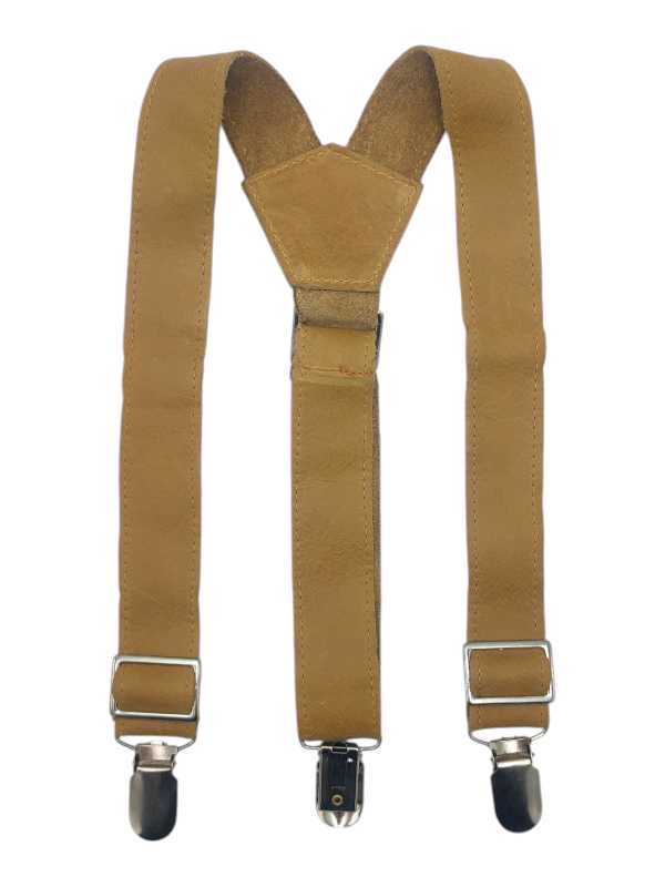 Camel brown leather suspenders for boys with adjustable straps