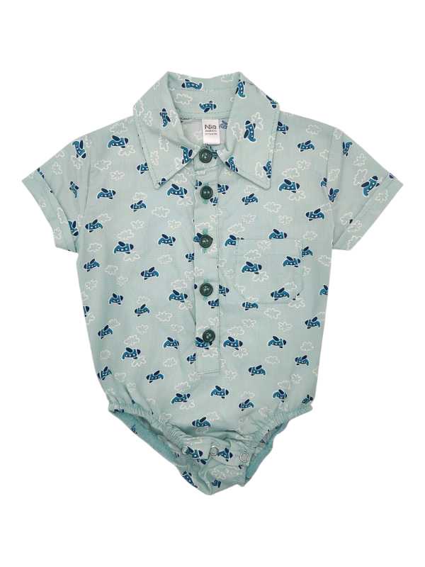 Mint airplane cotton romper shirt for baby boys