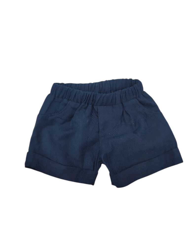 Navy cotton twill shorts for boys with elastic waistband