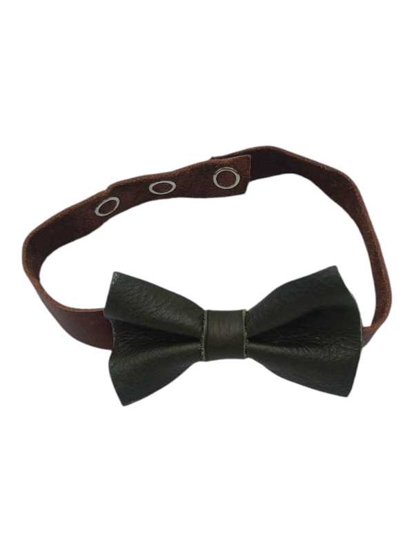 Olive leather bow tie with adjustable strap