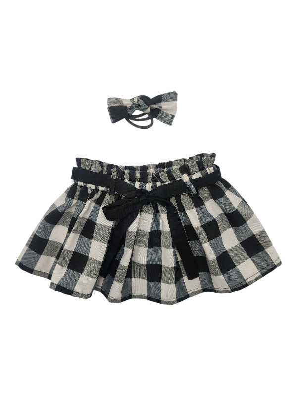 Black and white checker paperbag skirt with matching belt and headband