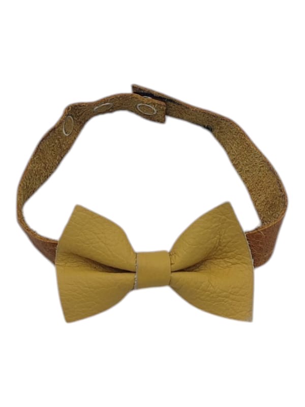 Mustard leather bow tie with adjustable strap