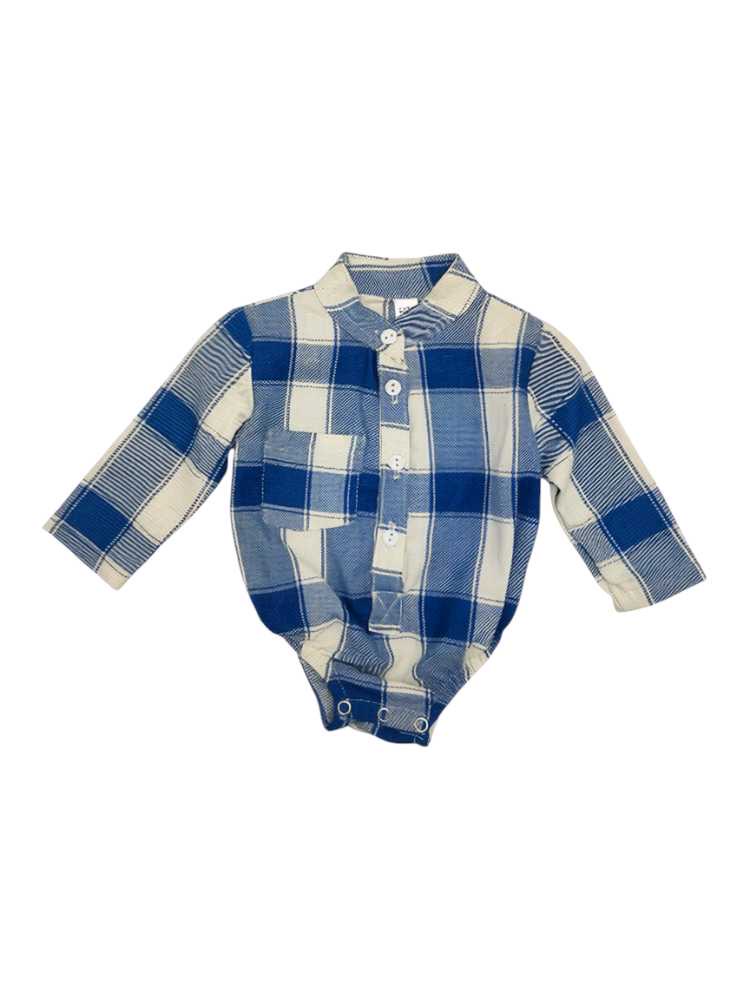 Navy and cream checkered romper shirt for baby boys