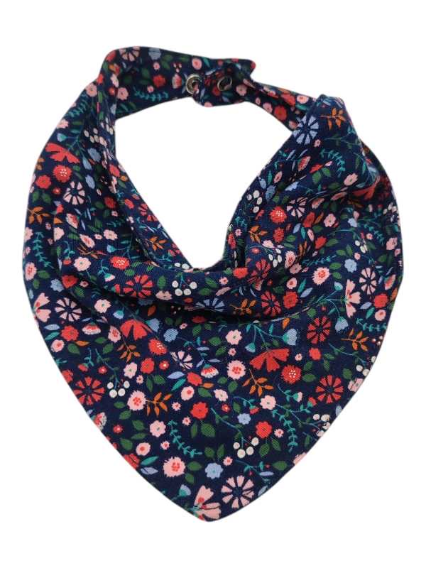 Navy floral cotton lycra bandana bib for babies