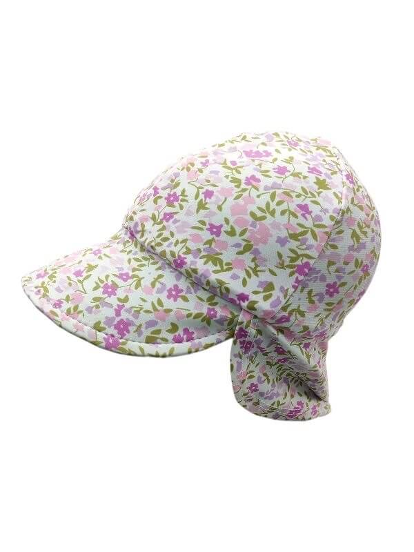 White, pink and purple floral swim hat for babies