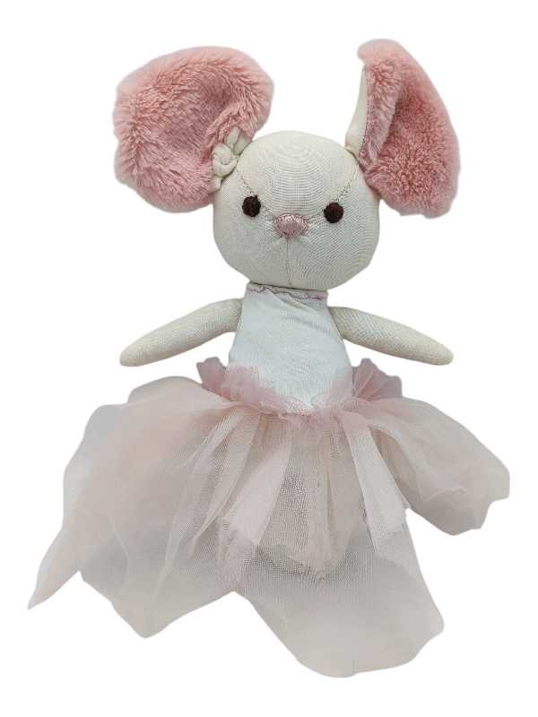 Betty Ballerina Mouse sensory soft toy made from calico fabric