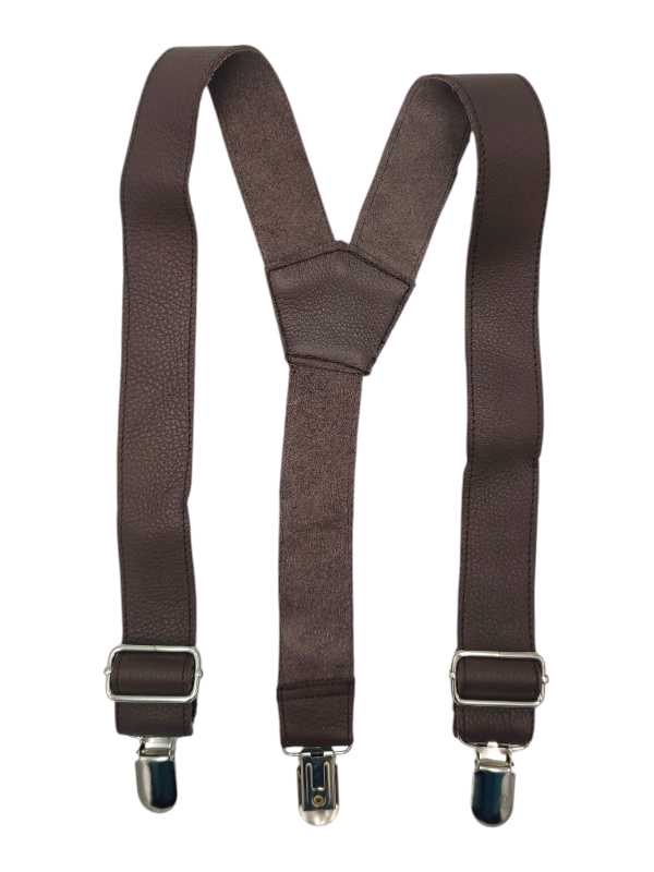 Dark brown leather suspenders for boys with adjustable straps