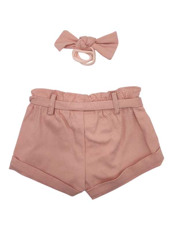 Coral pink short paperbag pants and headband set - Image 2