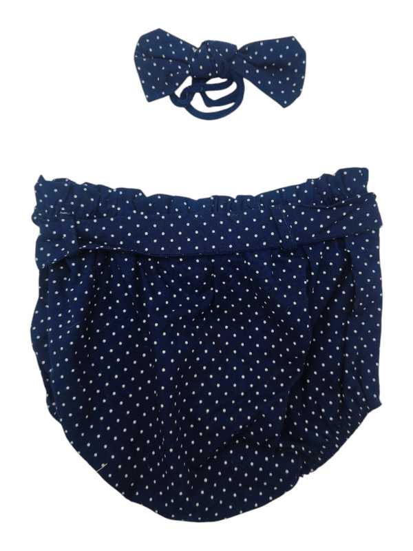 Navy and white polka dot diaper cover and headband set - Image 2