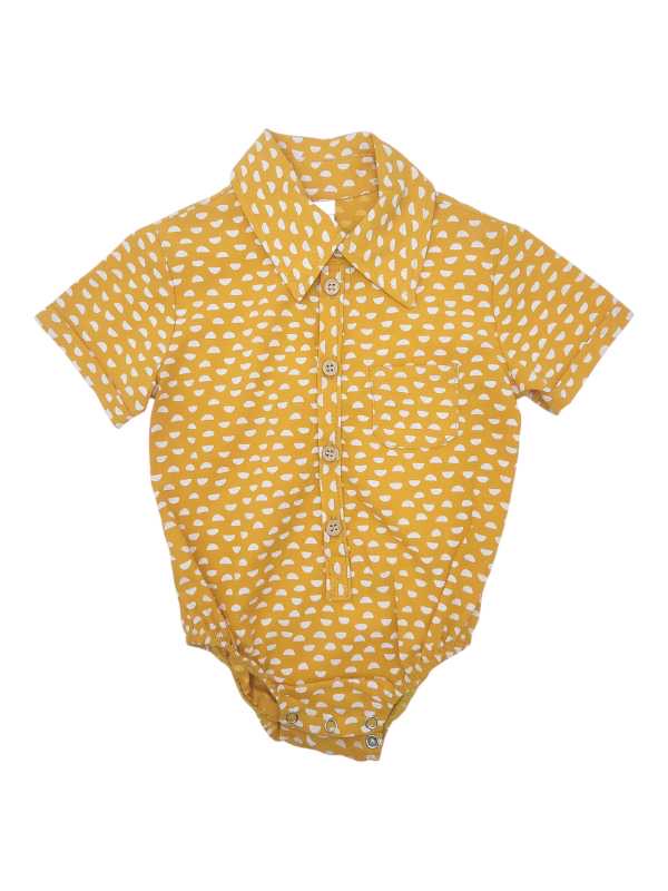 Mustard semi dotted cotton romper shirt for baby boys