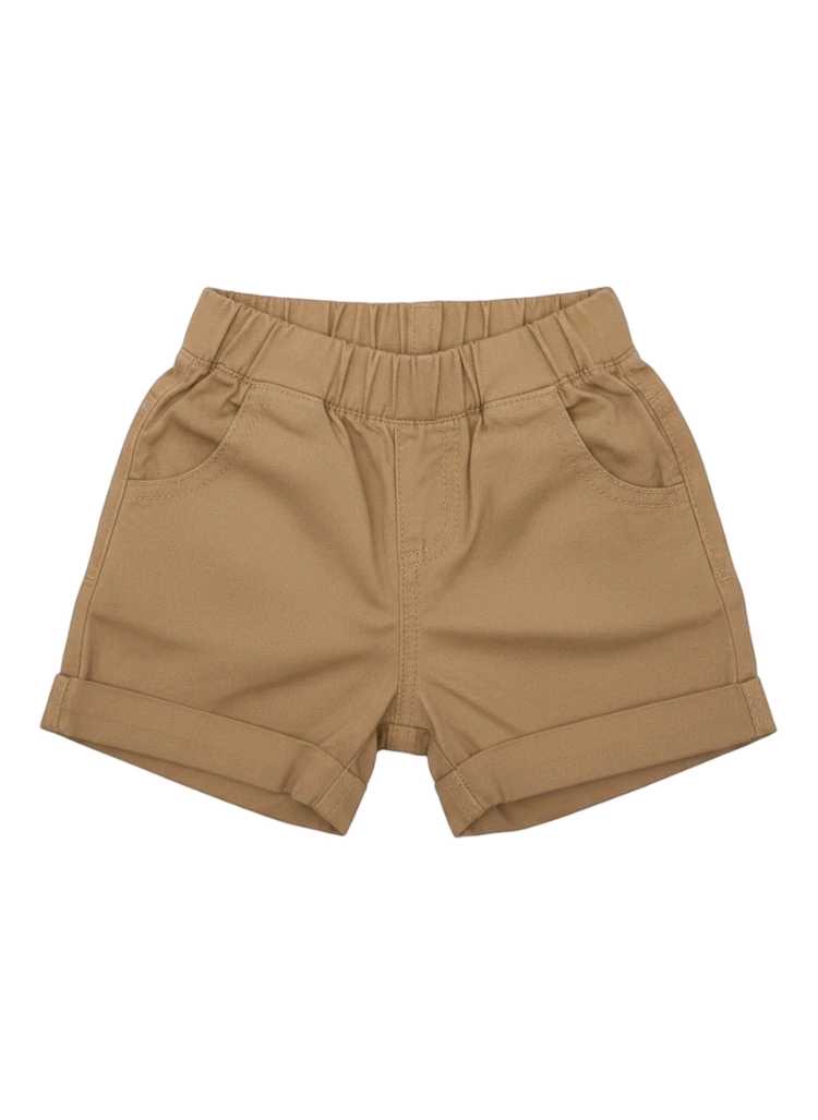 Camel bengaline shorts for boys with elastic waistband