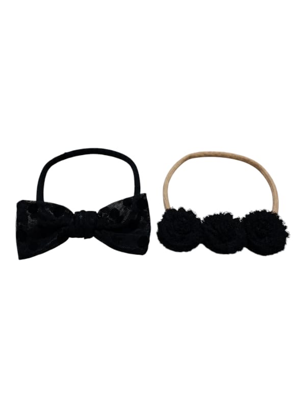Black polka dot bow and flower baby headband set