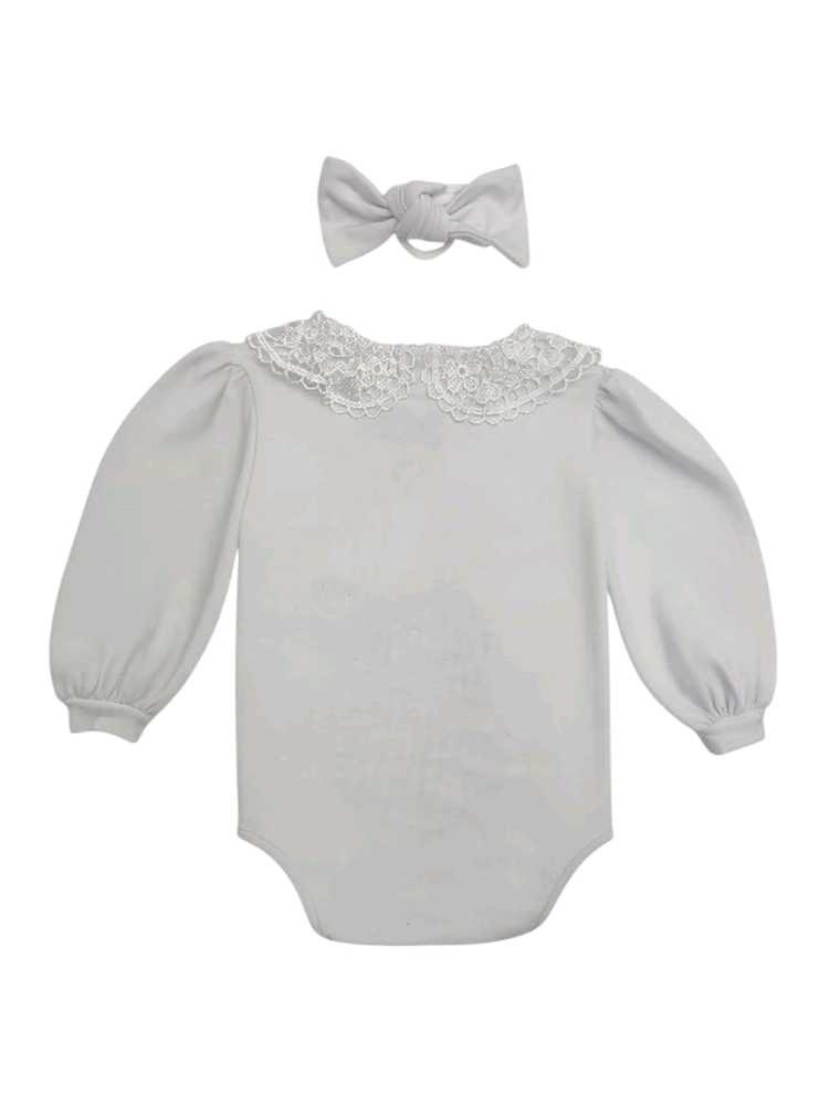 White vest with lace collar and headband set - Image 2