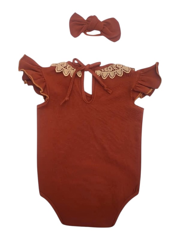 Rust vest with lace collar and headband set - Image 2