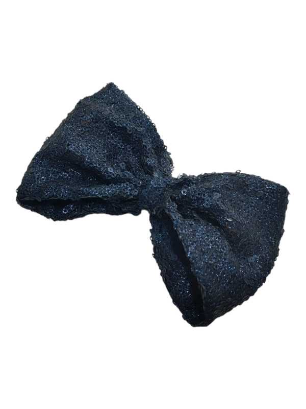 Navy sequin bow hairclip for babies and girls