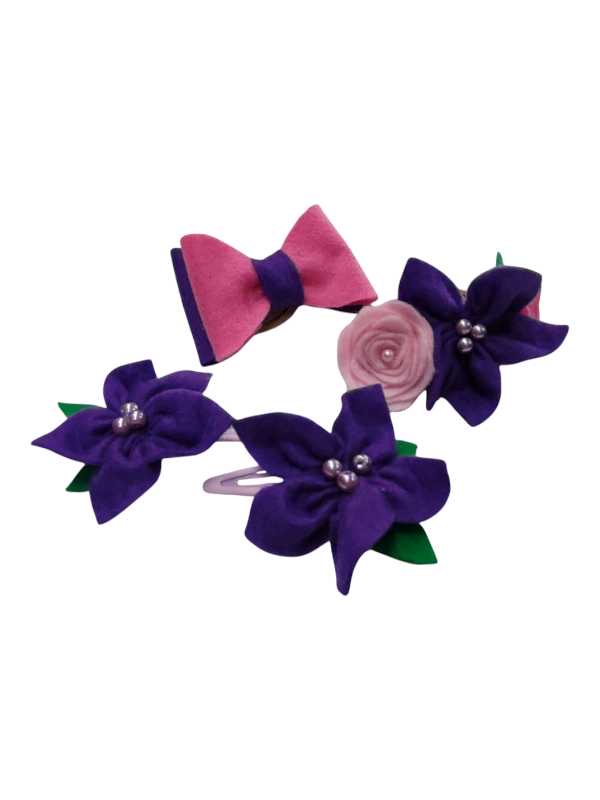 Pink and purple three piece hair clip set for babies