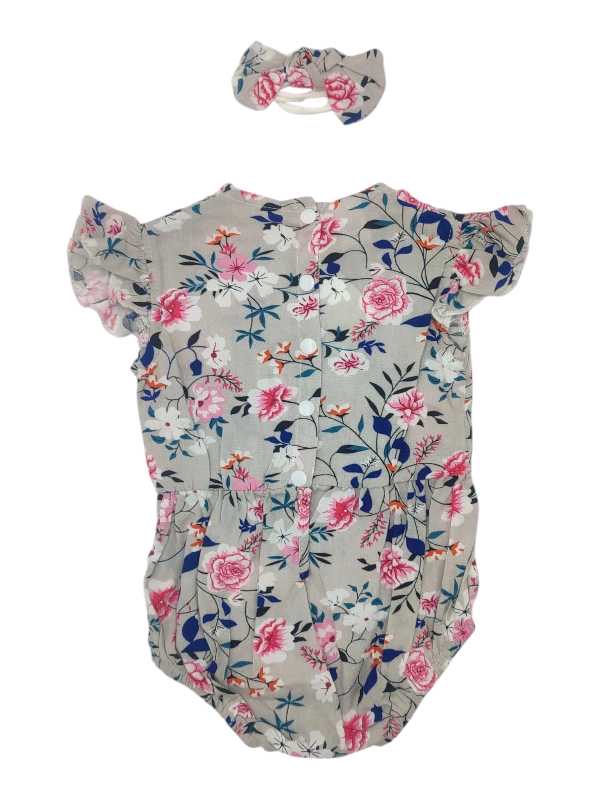 Grey floral romper and headband set - Image 2