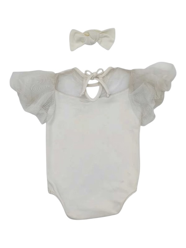 Cream vest with tulle yoke and short puffy sleeves - Image 2